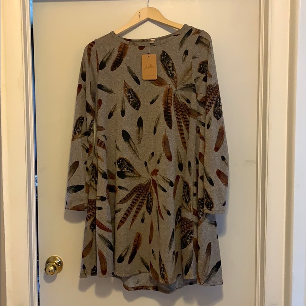 Long sleeve shift feather dress